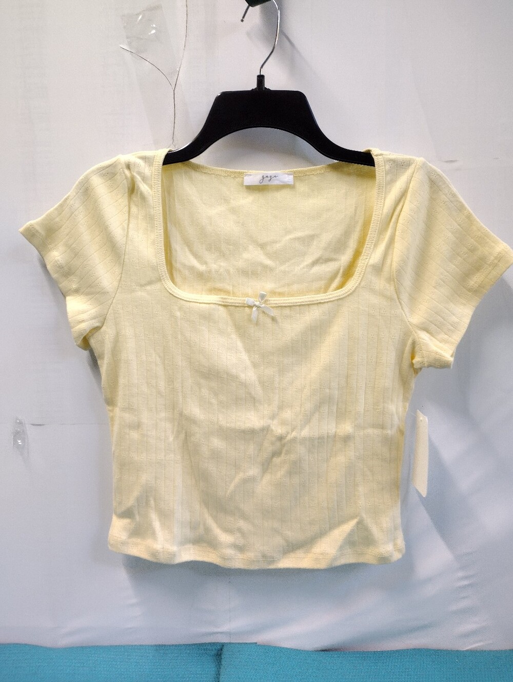 NWT Gaze Yellow Square Neck Short Sleeve Top Cropped - L